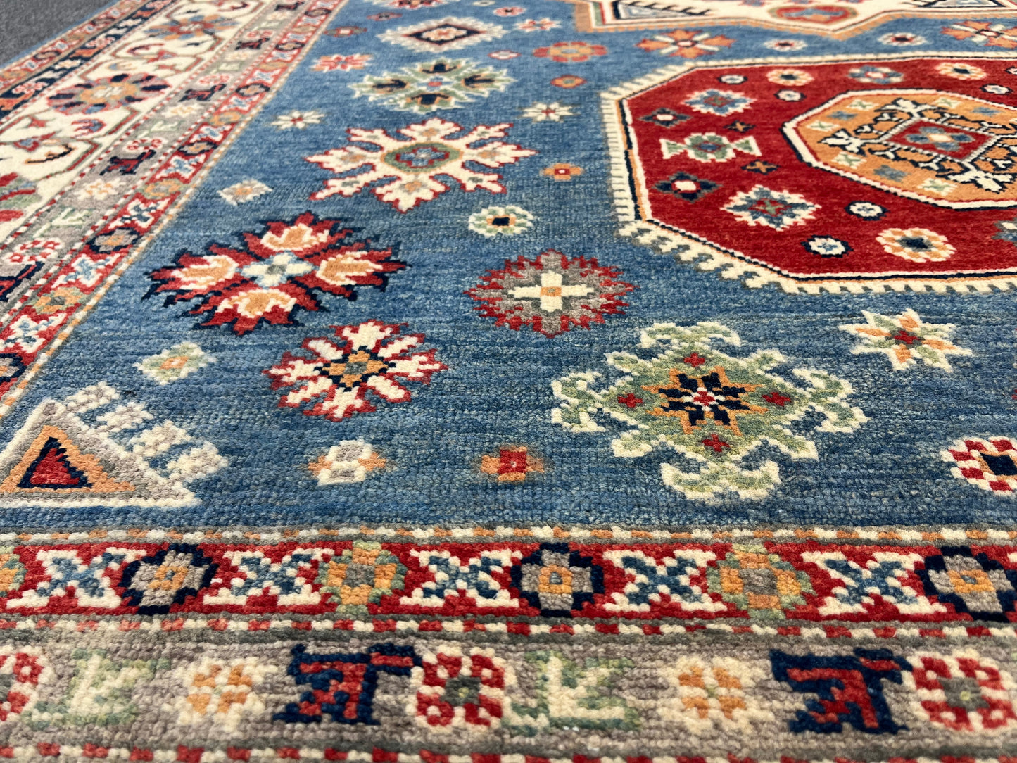 Kazak Light Blue 6X8 Handmade Wool Rug # 13899