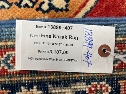 Kazak Light Blue 6X8 Handmade Wool Rug # 13899