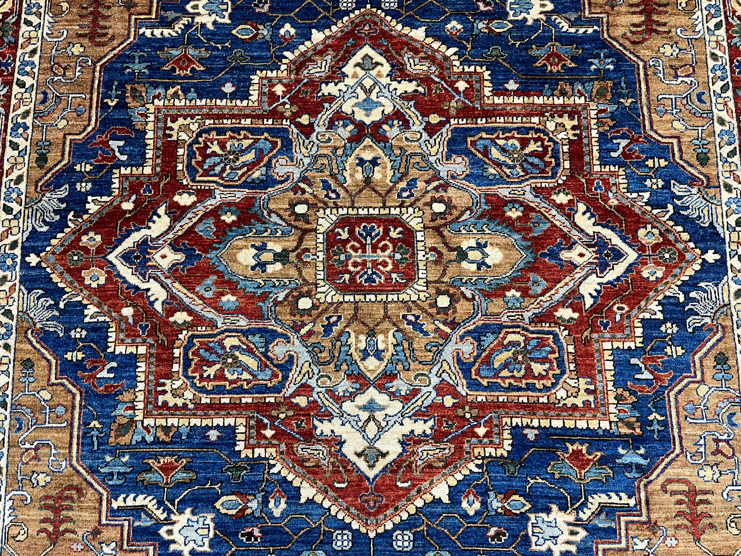 8x10 Blue Heriz Afghan Handmade Wool Medallion Traditional Rug # 14281