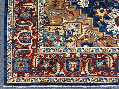 8X10 Blue Heriz Afghan Handmade Wool Medallion Rug # 14281