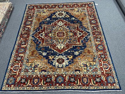 8x10 Blue Heriz Afghan Handmade Wool Medallion Traditional Area Rug # 14281