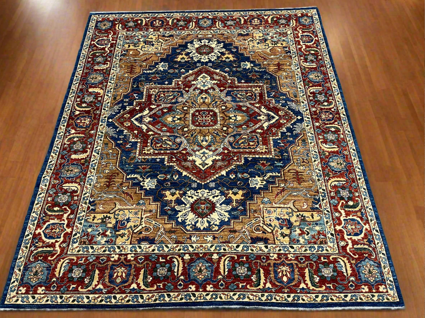 8X10 Blue Heriz Afghan Handmade Wool Medallion Rug # 14281