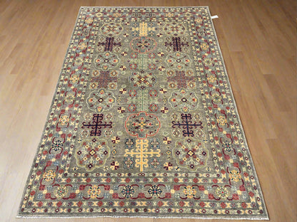 Kazak Gray Geometric 6x9 Handmade Wool Rug # 13657