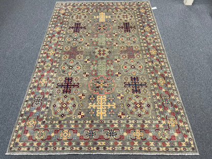 Kazak Gray Geometric 6x9 Handmade Wool Rug # 13657