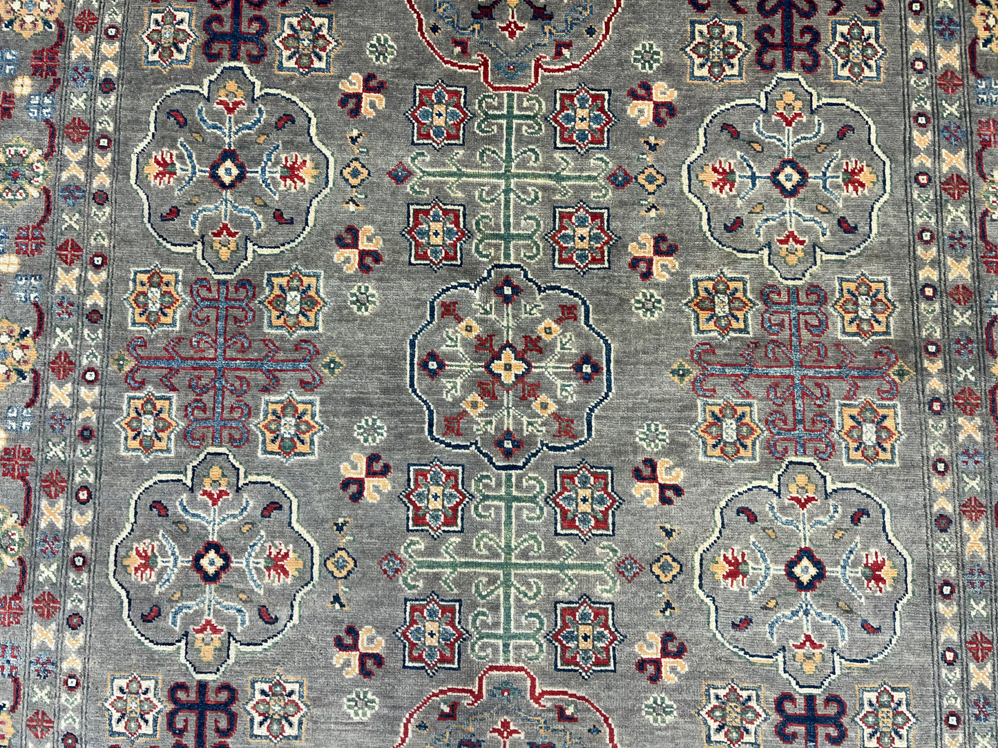 Kazak Gray Geometric 6x9 Handmade Wool Rug # 13657