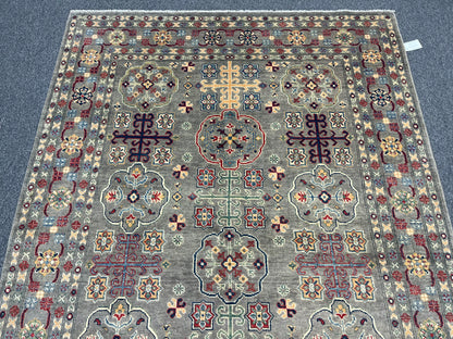 Kazak Gray Geometric 6x9 Handmade Wool Rug # 13657