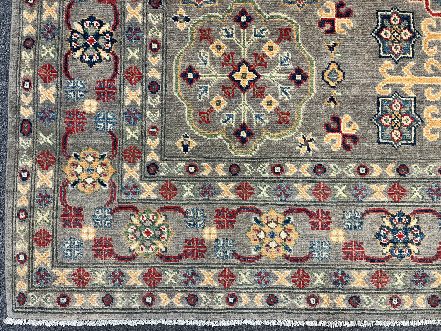 Kazak Gray Geometric 6x9 Handmade Wool Rug # 13657