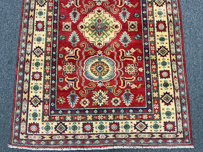 Kazak Red Geometric 4X6 Handmade Wool Rug # 13937