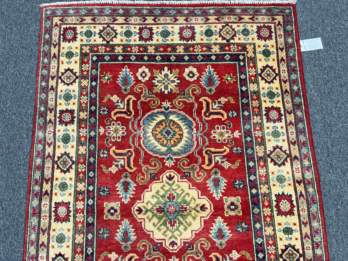 Kazak Red Geometric 4X6 Handmade Wool Rug # 13937