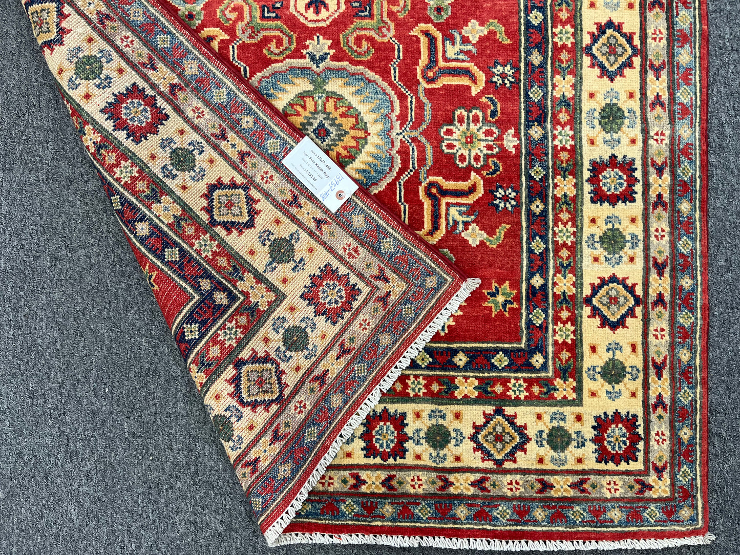 Kazak Red Geometric 4X6 Handmade Wool Rug # 13937