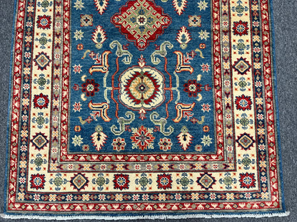 Kazak Light Blue Geometric 4X6 Handmade Wool Rug # 13939