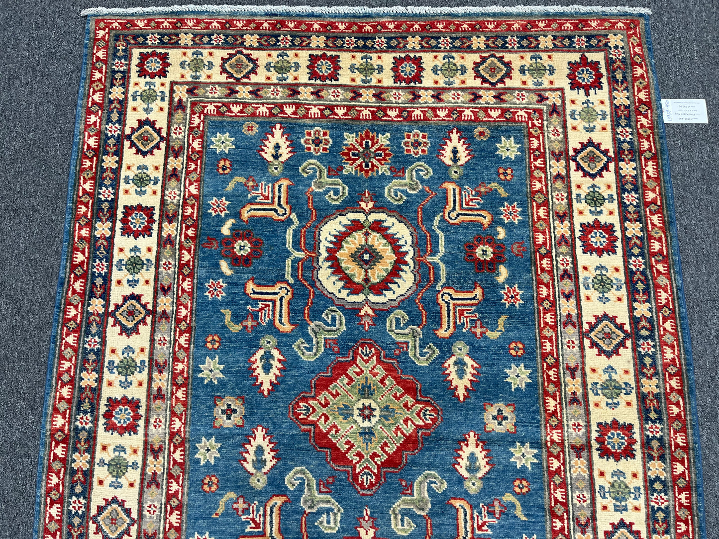 Kazak Light Blue Geometric 4X6 Handmade Wool Rug # 13939