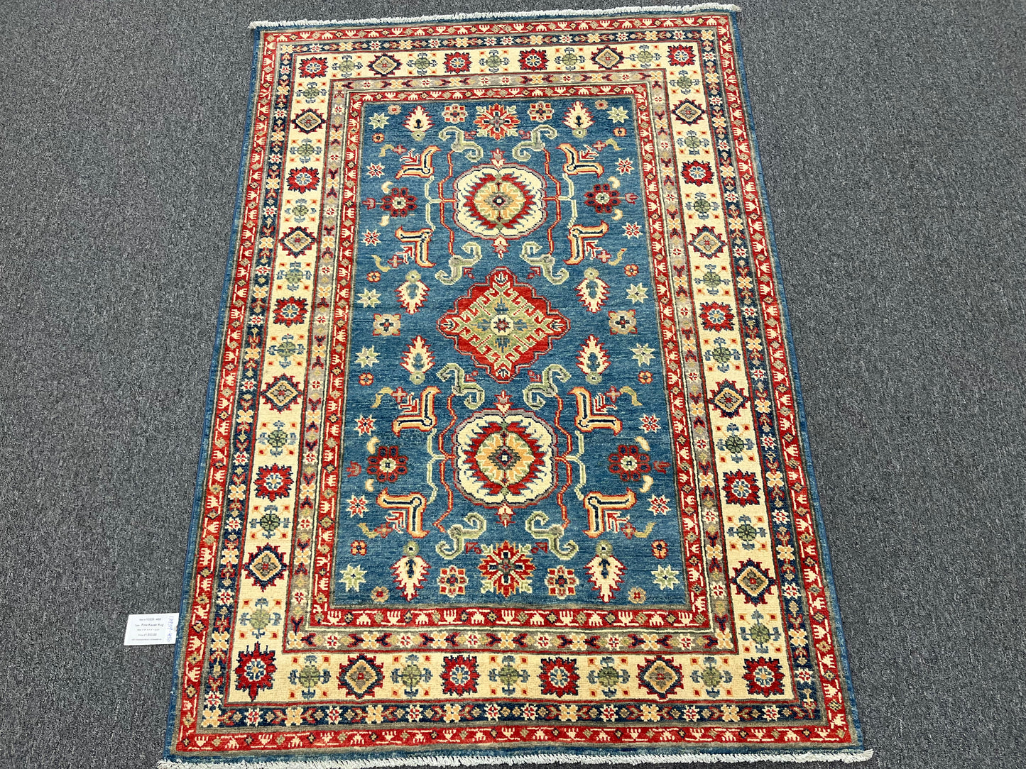 Kazak Light Blue Geometric 4X6 Handmade Wool Rug # 13939