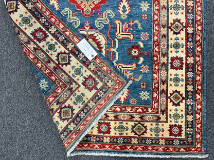 Kazak Light Blue Geometric 4X6 Handmade Wool Rug # 13939