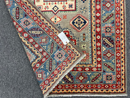 Kazak Gray Geometric 4X6 Handmade Wool Rug # 13650