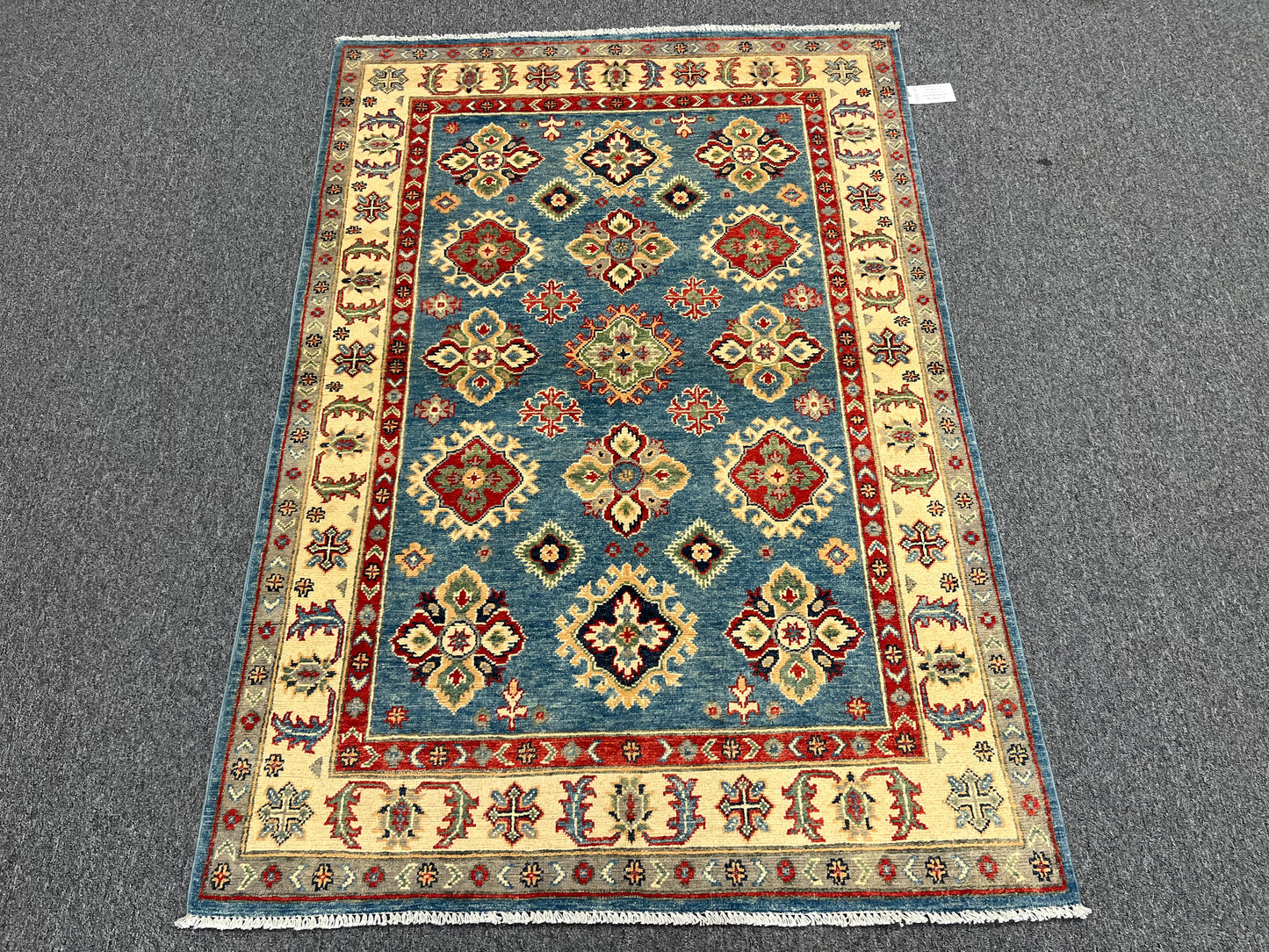 Kazak Light Blue Geometric 4X6 Handmade Wool Rug # 13938