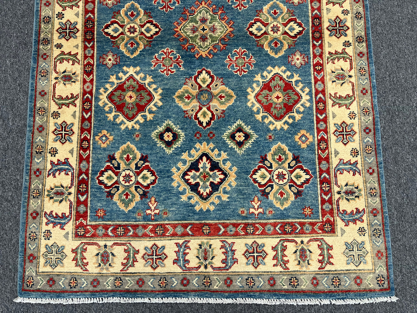 Kazak Light Blue Geometric 4X6 Handmade Wool Rug # 13938