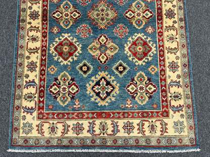 Kazak Light Blue Geometric 4X6 Handmade Wool Rug # 13938