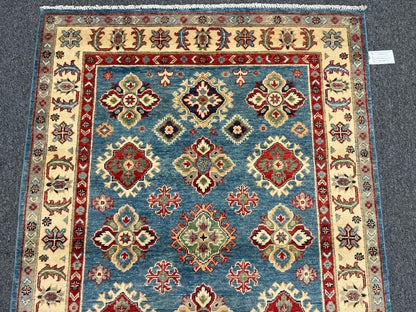 Kazak Light Blue Geometric 4X6 Handmade Wool Rug # 13938