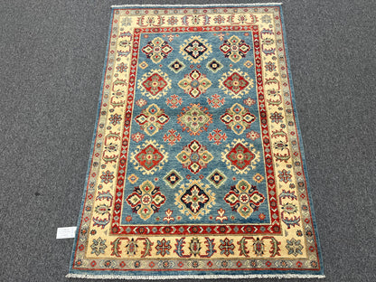 Kazak Light Blue Geometric 4X6 Handmade Wool Rug # 13938