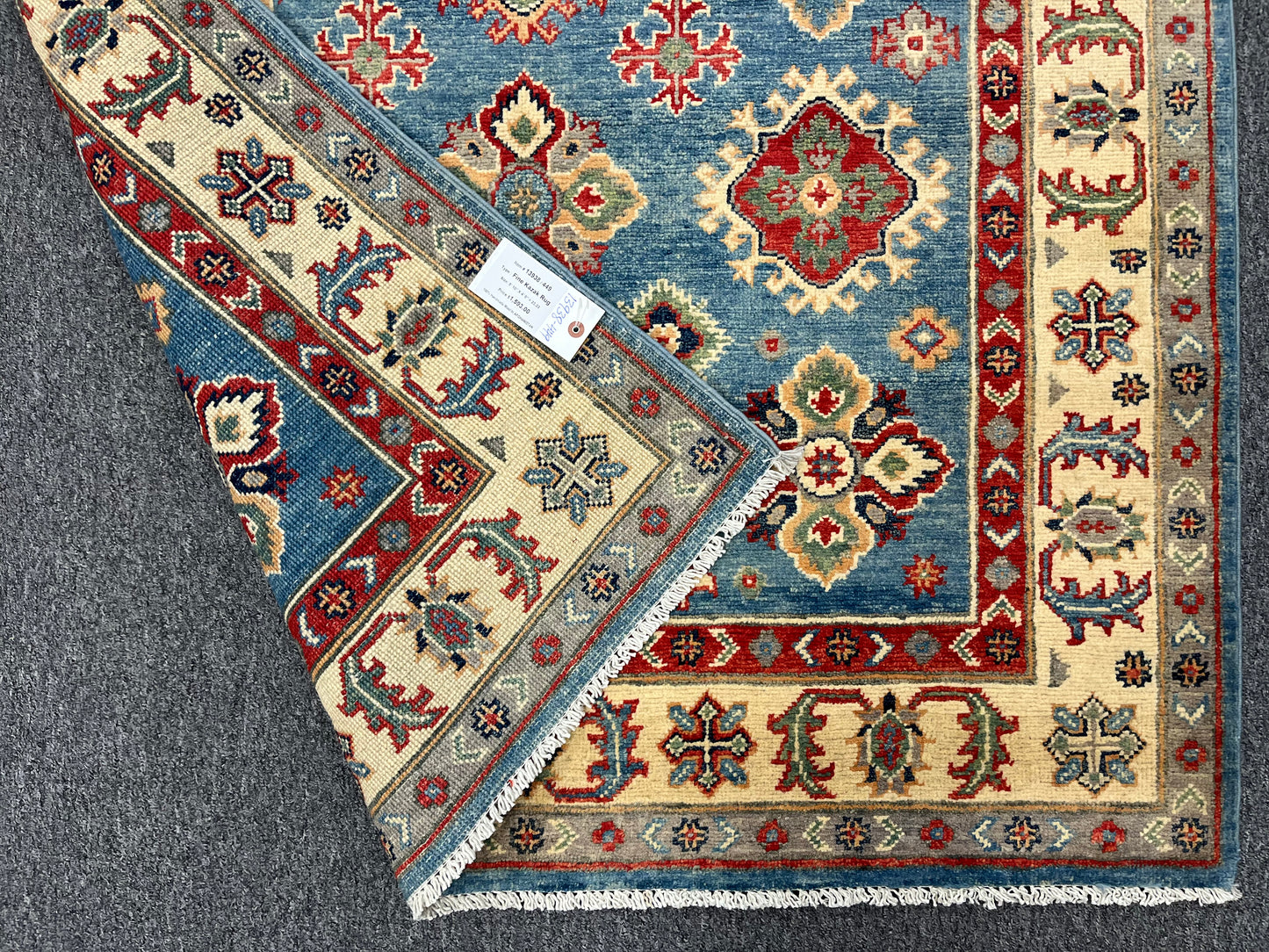 Kazak Light Blue Geometric 4X6 Handmade Wool Rug # 13938