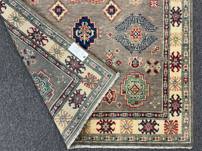 Kazak Gray Geometric 4X6 Handmade Wool Rug # 13592