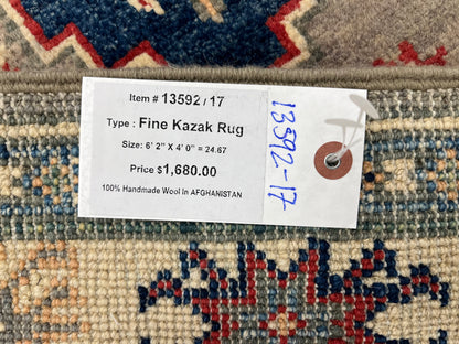 Kazak Gray Geometric 4X6 Handmade Wool Rug # 13592