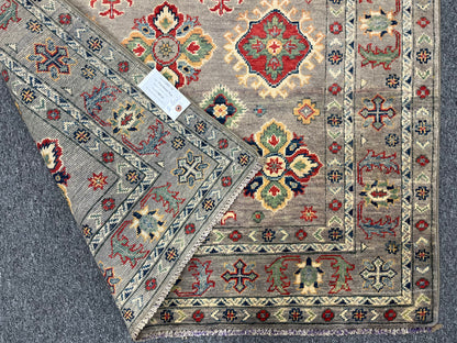 Kazak Gray Geometric 4X6 Handmade Wool Rug # 13593