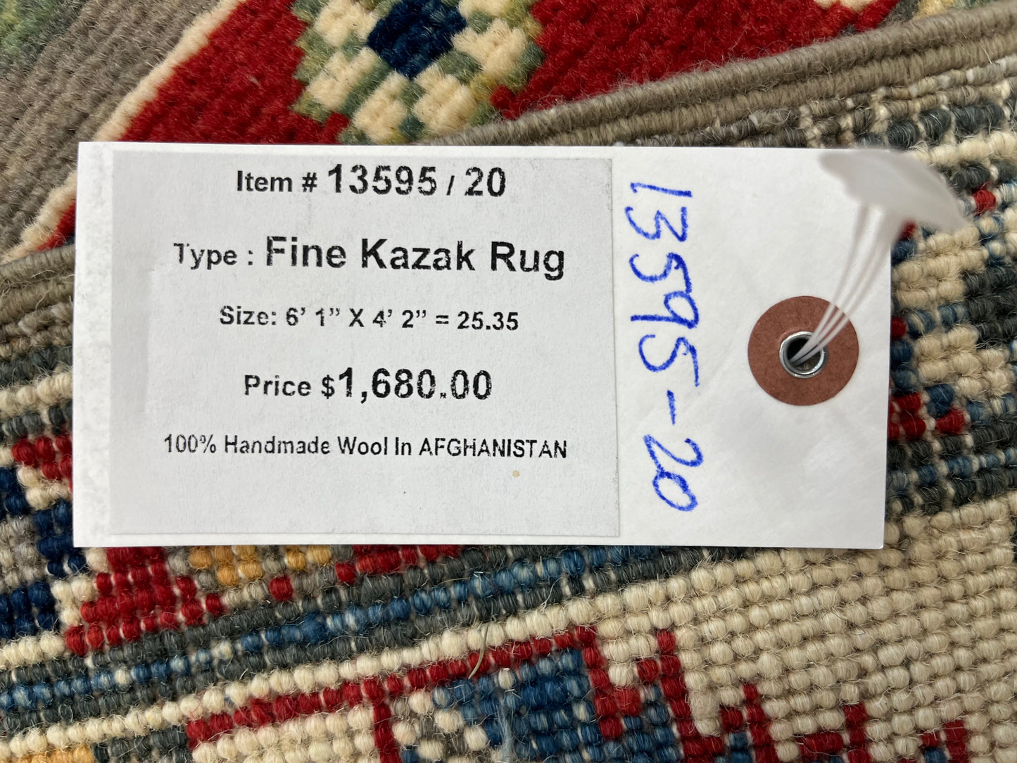 Kazak Gray Geometric 4X6 Handmade Wool Rug # 13595