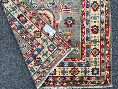 Kazak Gray Geometric 4X6 Handmade Wool Rug # 13596