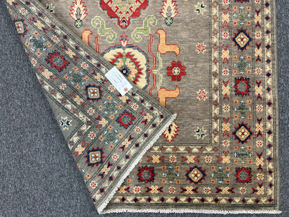 Kazak Gray Geometric 4X6 Handmade Wool Rug # 13598