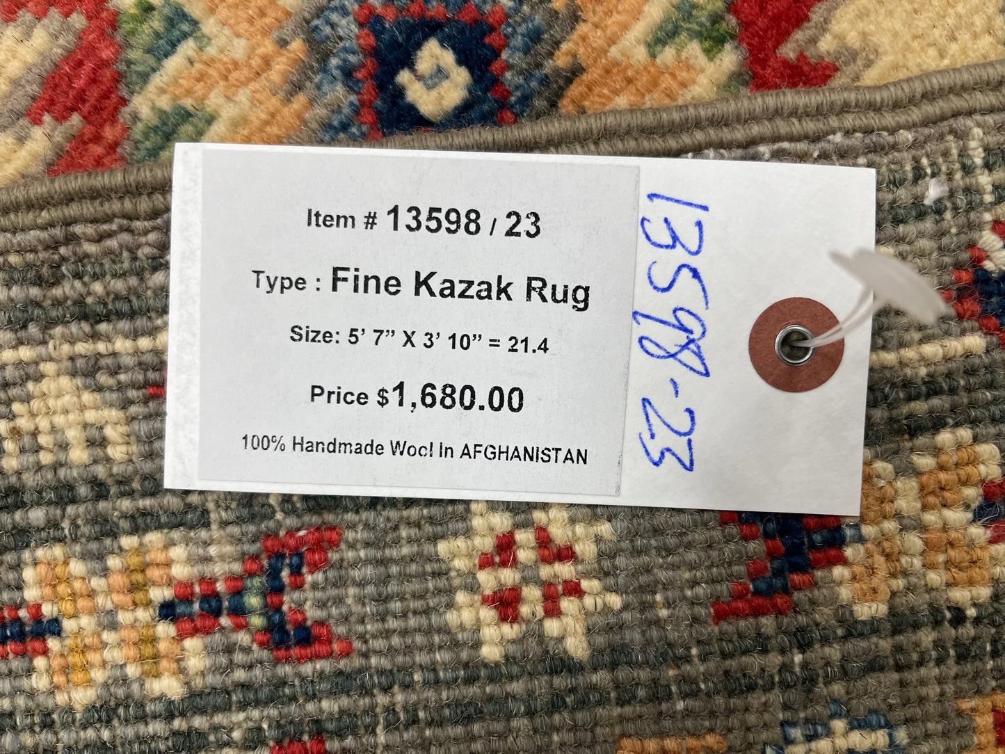 Kazak Gray Geometric 4X6 Handmade Wool Rug # 13598