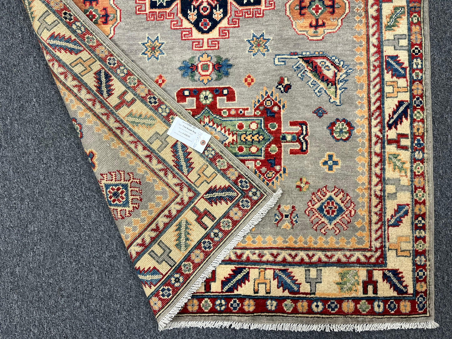 Kazak Gray/Beige 4X6 Handmade Wool Rug # 13765