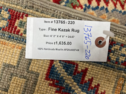 Kazak Gray/Beige 4X6 Handmade Wool Rug # 13765