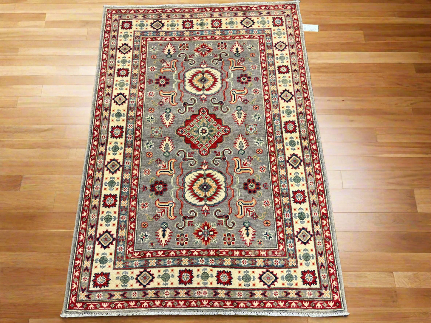 4X6 Kazak Gray Handmade Wool Rug # 13920