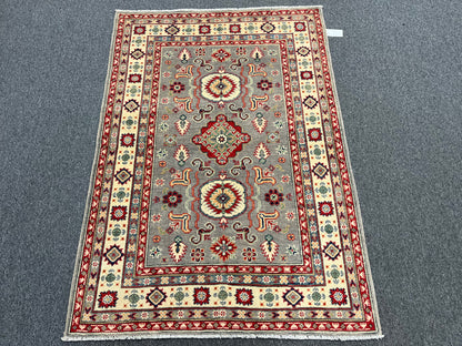 4X6 Kazak Gray Handmade Wool Rug # 13920