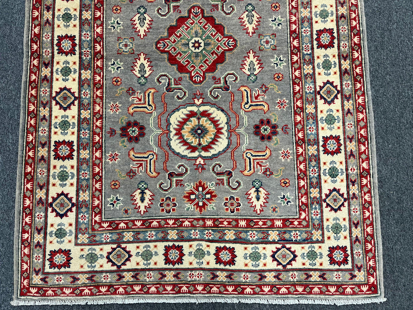 4X6 Kazak Gray Handmade Wool Rug # 13920