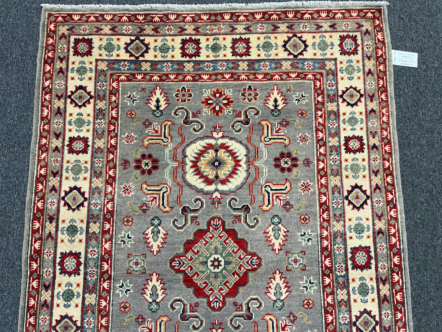 4X6 Kazak Gray Handmade Wool Rug # 13920