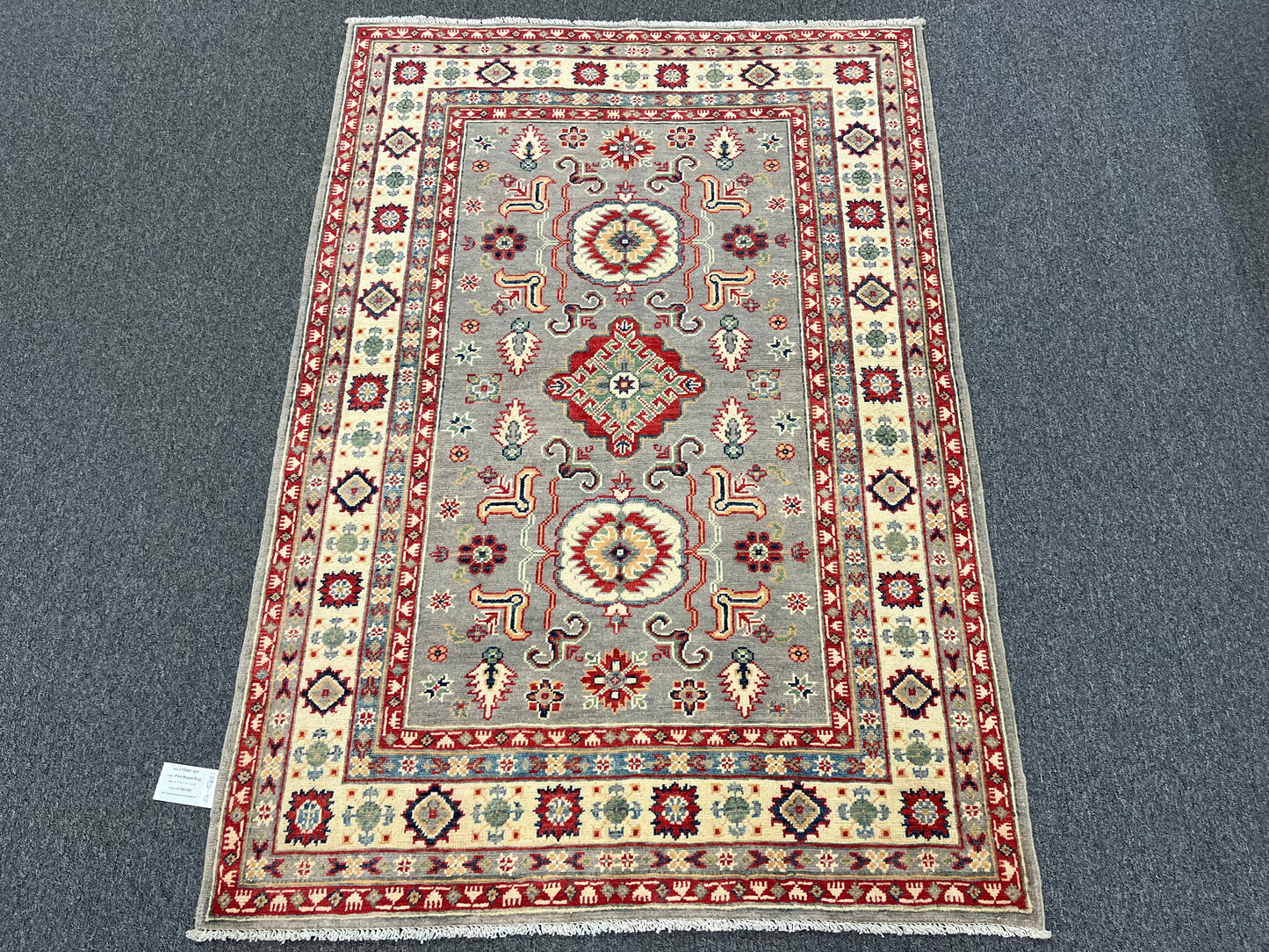 4X6 Kazak Gray Handmade Wool Rug # 13920