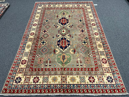 Kazak Gray Geometric 6X9 Handmade Wool Rug # 13658