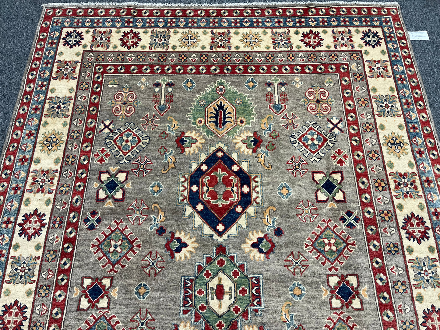 Kazak Gray Geometric 6X9 Handmade Wool Rug # 13658