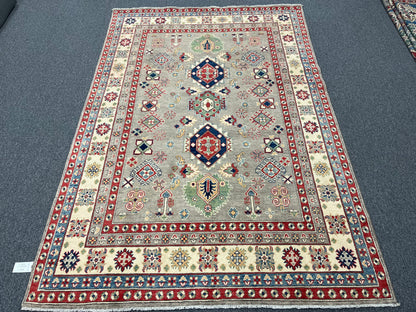 Kazak Gray Geometric 6X9 Handmade Wool Rug # 13658