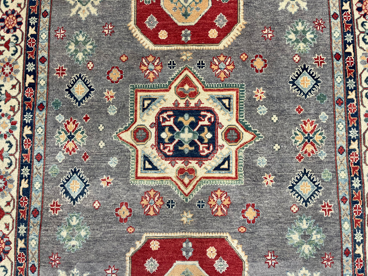 Kazak Gray Geometric 6X9 Handmade Wool Rug # 13908