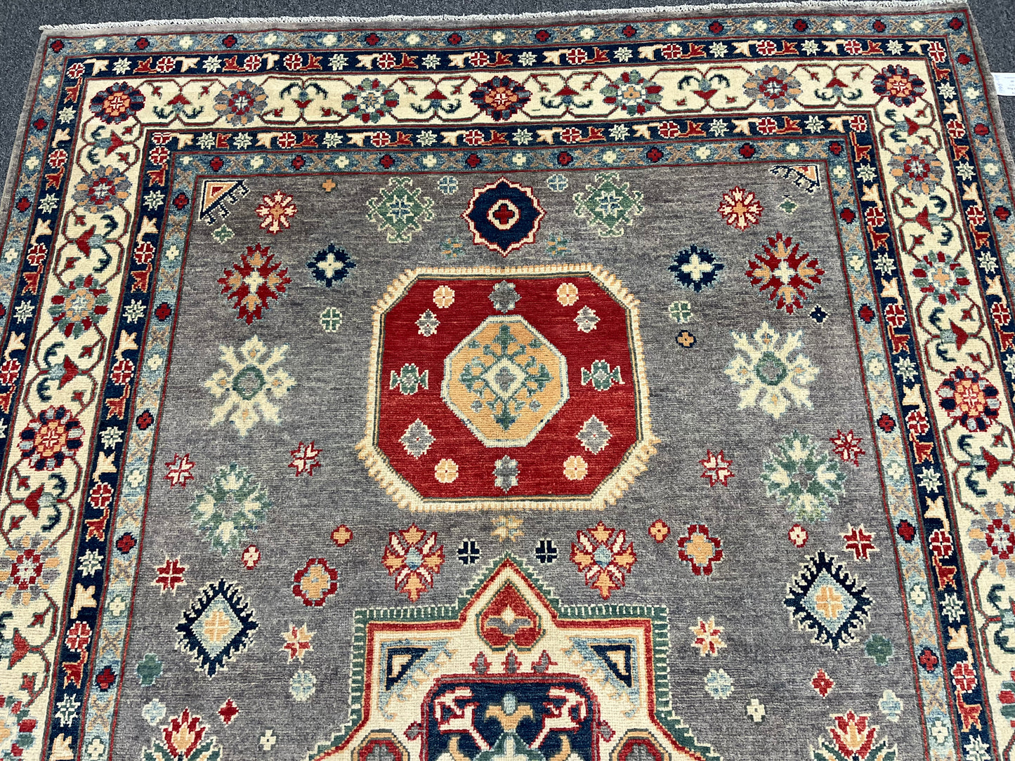 Kazak Gray Geometric 6X9 Handmade Wool Rug # 13908