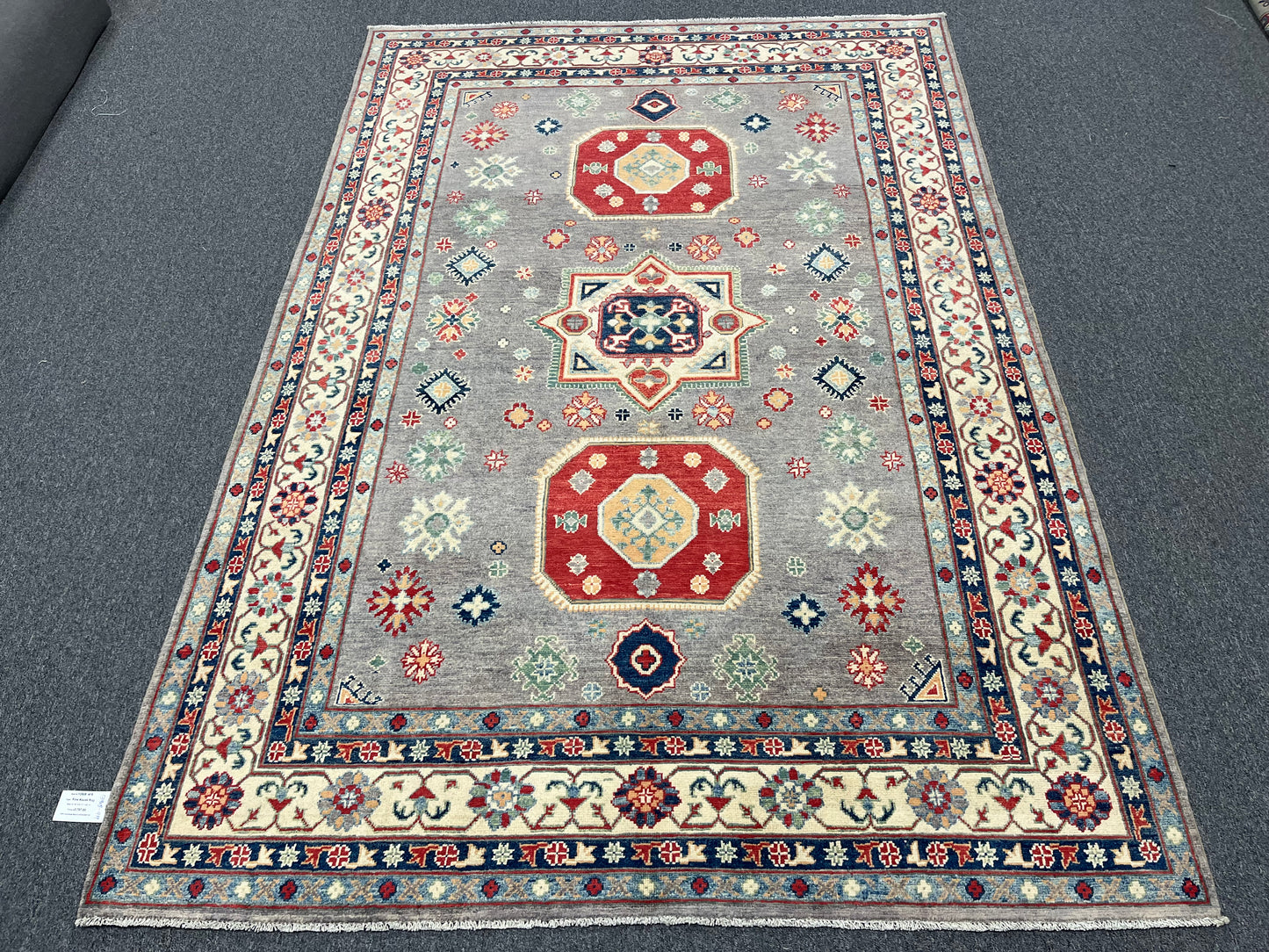 Kazak Gray Geometric 6X9 Handmade Wool Rug # 13908