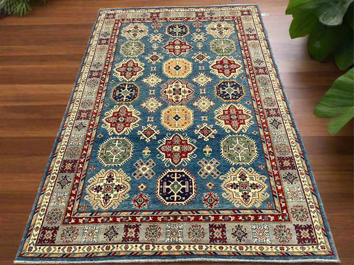 Kazak Light Blue/Gray 6X9 Handmade Wool Rug # 13909