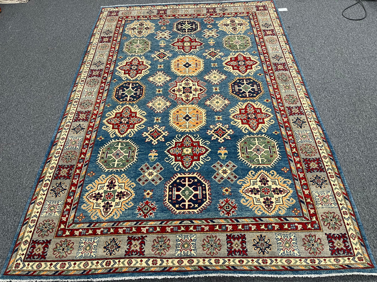 Kazak Light Blue/Gray 6X9 Handmade Wool Rug # 13909