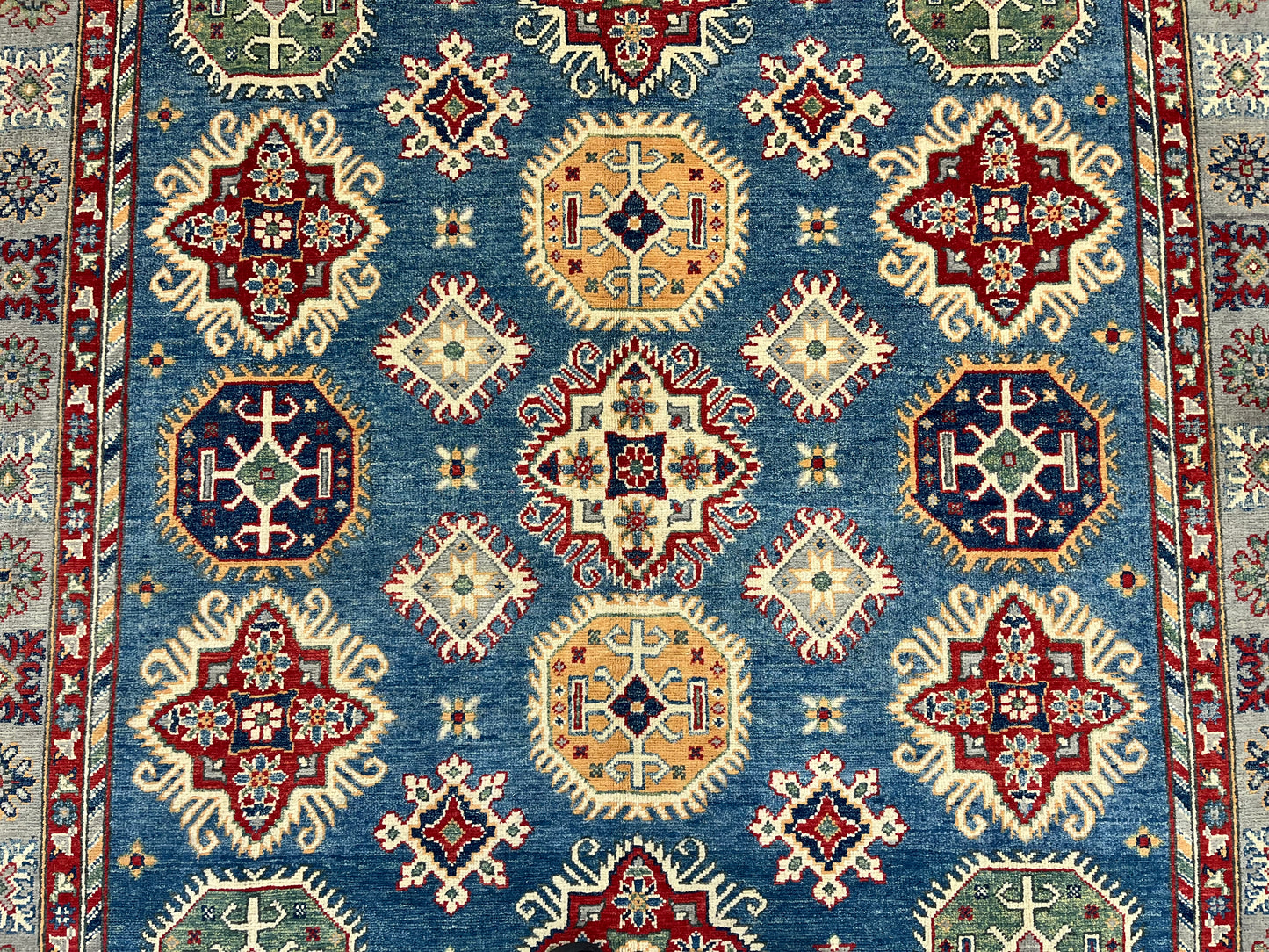 Kazak Light Blue/Gray 6X9 Handmade Wool Rug # 13909