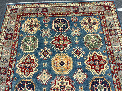 Kazak Light Blue/Gray 6X9 Handmade Wool Rug # 13909