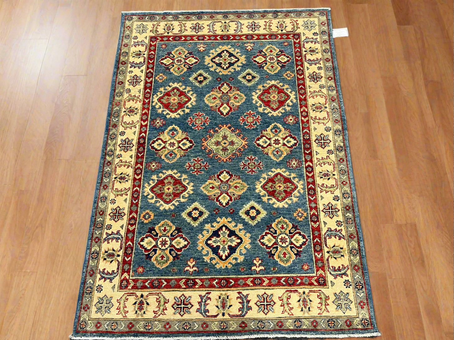 Kazak Light Blue 4X6 Handmade Wool Rug # 13764